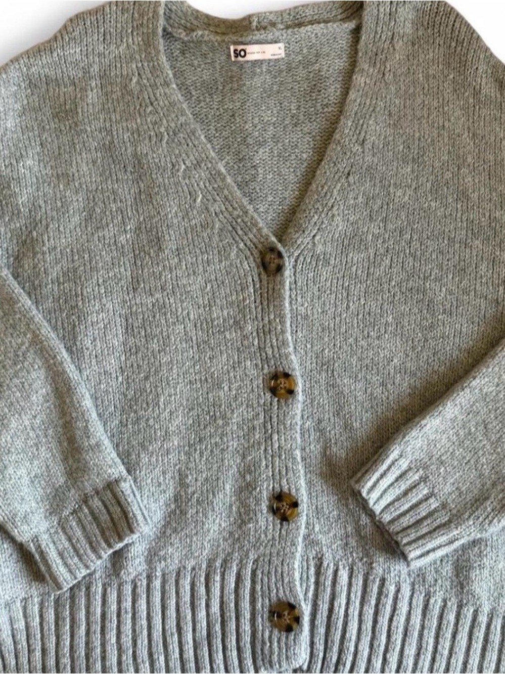 SO Women's V-Neck Button Cardigan Sweater - Heather Gray